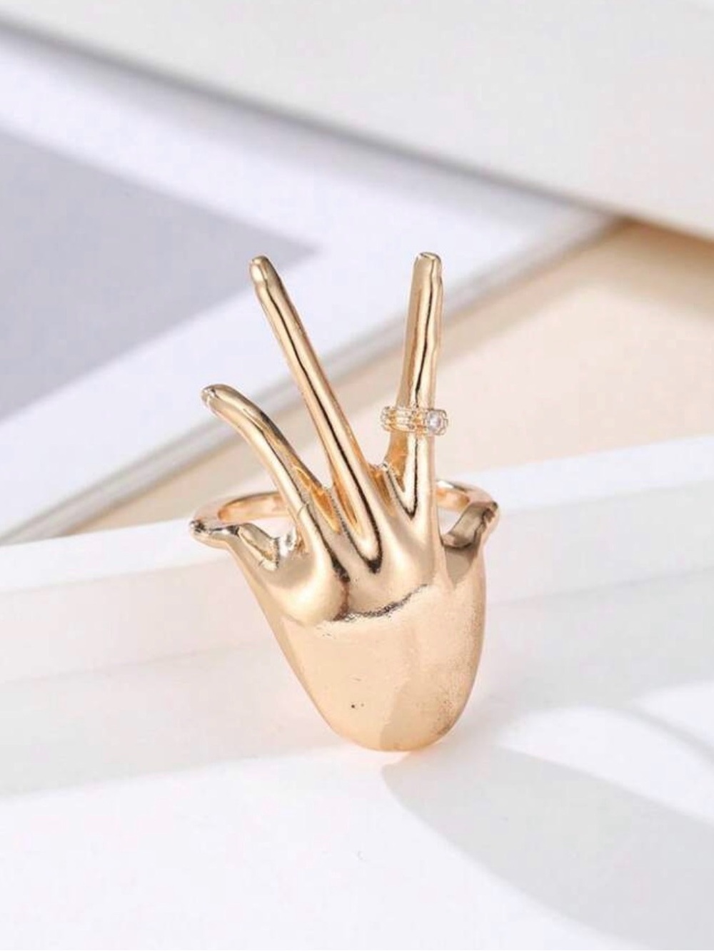 Gold Hand Sculptural Statement Ring - Women Jewelry adjustable for size